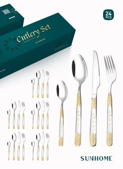 Sunhome 24-Piece Stainless Steel Cutlery Set with Laser Engraving For Kitchen  - Image 1