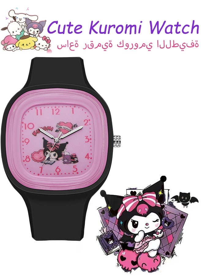 طقس مربعة سوداء كرتونية بنمط كورومي من سانريو ساعة للأطفال بشرائط صلبة من السيليكون الناعم مناسبة لجميع الأعمار هدايا ساعات للأطفال للاستخدام اليومي والاستخدام في المدرسة والملابس العادية والمناسبات - Image 1