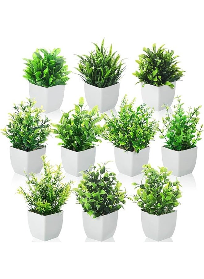 Dekorly Artificial Potted Plants, Pack of 10 Artificial Plastic Eucalyptus Plants Small Indoor Potted Houseplants, Small Faux Plants for Home Decor Bathroom Office Farmhouse (Set 0F 10) - Image 1