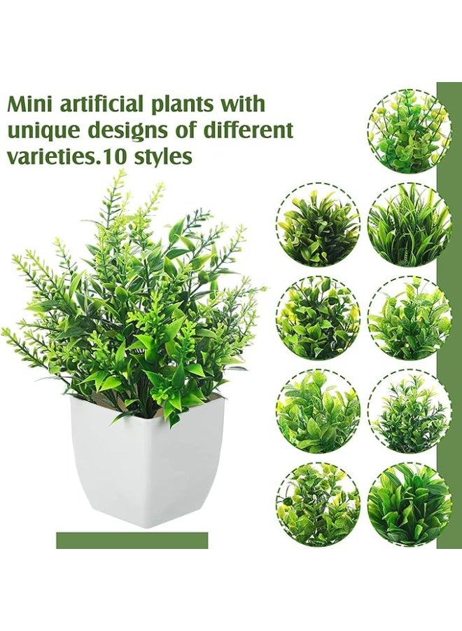 Dekorly Artificial Potted Plants, Pack of 10 Artificial Plastic Eucalyptus Plants Small Indoor Potted Houseplants, Small Faux Plants for Home Decor Bathroom Office Farmhouse (Set 0F 10) - Image 2