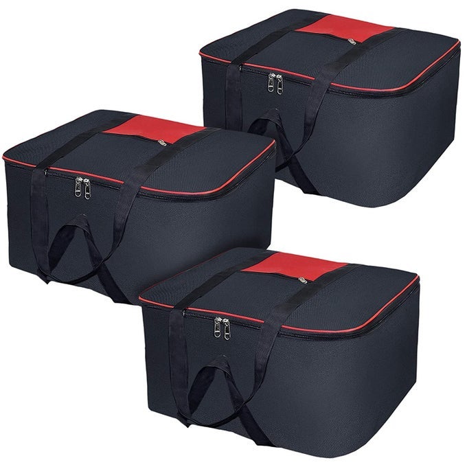 NYLON BIG UNDERBED MOISTURE PROOF STORAGE BAG WITH ZIPPERED CLOSURE AND HANDLE BLACK 54X46X28CM RECTANGULAR 3 PCS