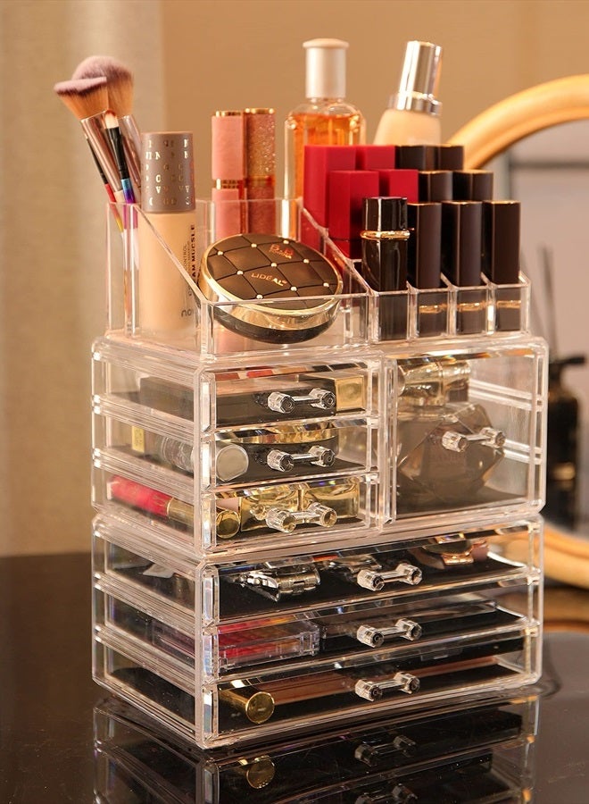 Cq acrylic Clear Makeup Storage Organizer Drawers Skin Care X Large Cosmetic Display Cases Stackable Storage Box With 7 Drawers For Dresser,Set of 3 - Image 3