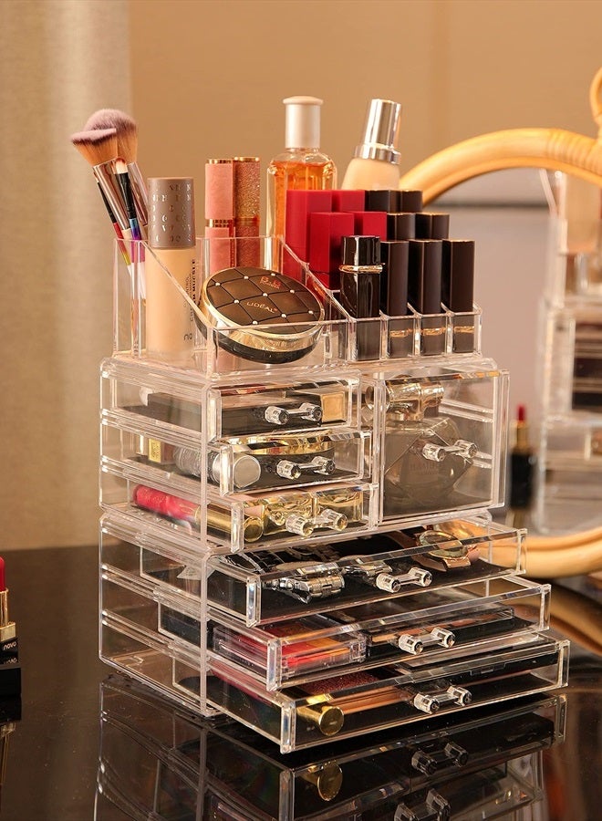 Cq acrylic Clear Makeup Storage Organizer Drawers Skin Care X Large Cosmetic Display Cases Stackable Storage Box With 7 Drawers For Dresser,Set of 3 - Image 4