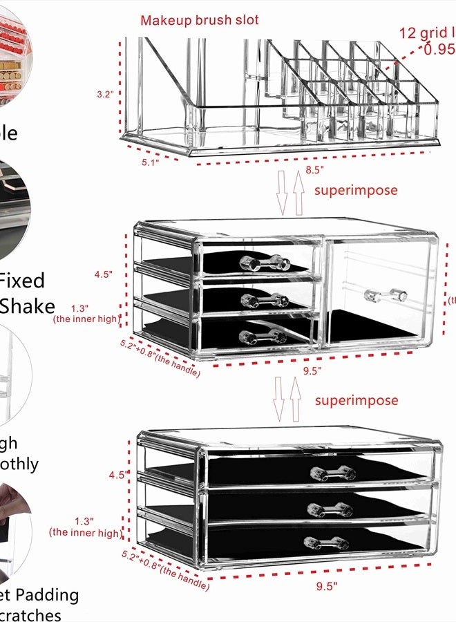 Cq acrylic Clear Makeup Storage Organizer Drawers Skin Care X Large Cosmetic Display Cases Stackable Storage Box With 7 Drawers For Dresser,Set of 3 - Image 2