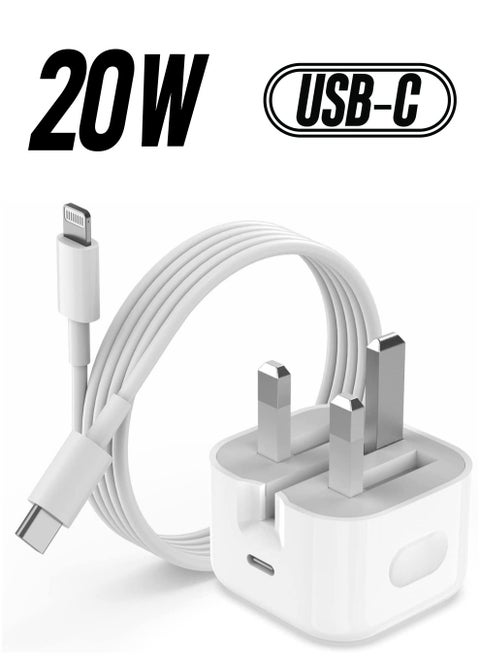 20W USB C Fast Charger for iPhone 14/14 Plus/14 Pro/14 Pro Max/13/12/11/X/XR/XS/SE 2020/8/7/6/6S Mini, iPad Pro – Type C PD Wall Charging Plug UK Adapter with 5FT Cord