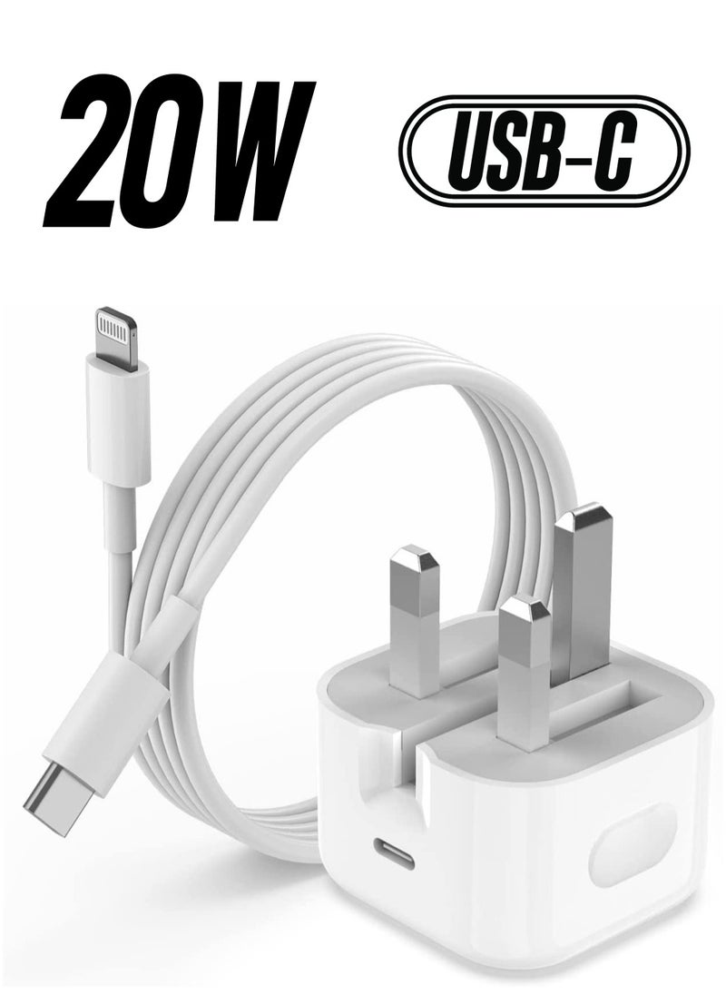 Generic - 20W USB C Fast Charger for iPhone 14/14 Plus/14 Pro/14 Pro Max/13/12/11/X/XR/XS/SE 2020/8/7/6/6S Mini, iPad Pro – Type C PD Wall Charging Plug UK Adapter with 5FT Cord - Image 1