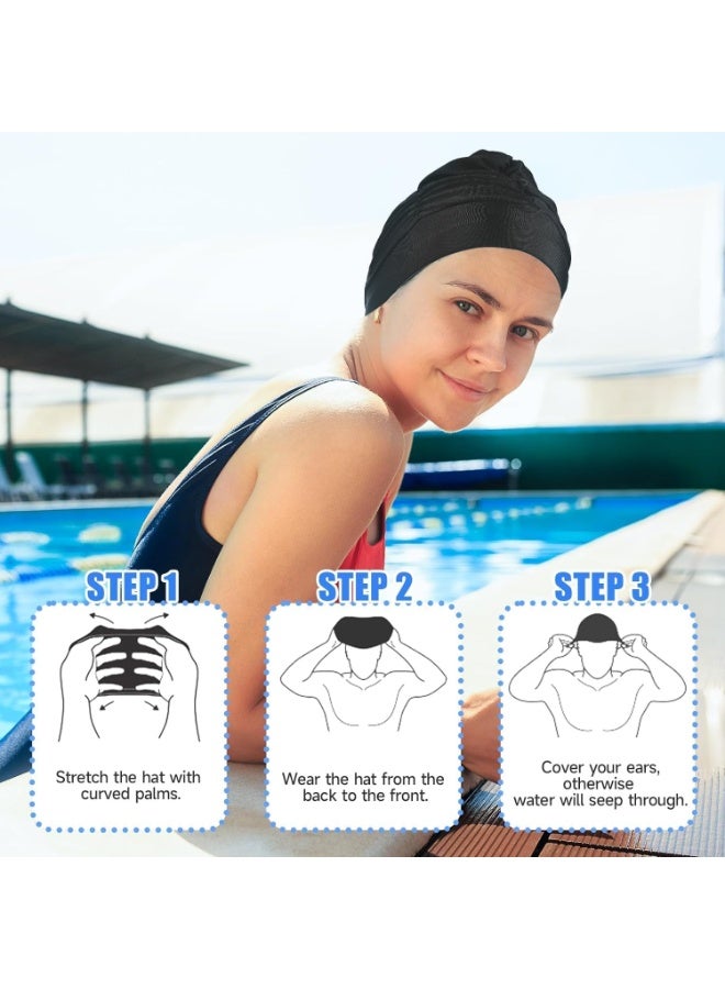 Swim Cap for Long Hair Women Turban Swim Cap, Elastic Bathing Cap Long Short Hair Pleated Turban Swimming Cap Soft Bonnet Beanie Cap Swimming Cap and Goggles for Women - Image 5