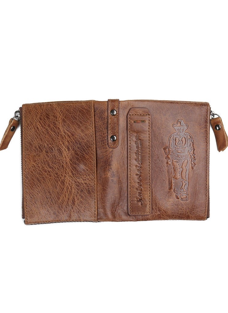 GUBINTO - Retro leather enterprise RFID men's coin purse crazy horse cowhide double zipper wallet brown - Image 1