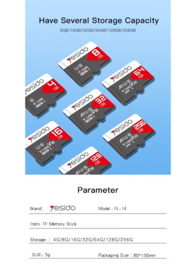 يسيدو بطاقة ميموري ميكرو SD 128 جيجا – فئة 10 TF بطاقة ذاكرة USB 2.0 سريعة - Image 3