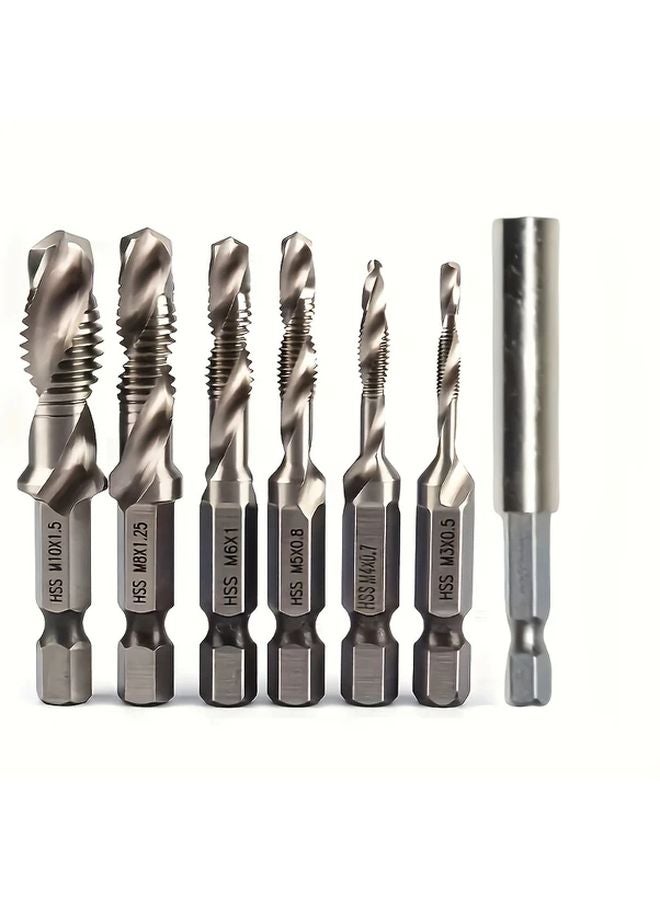 7pcs High Speed Drill Tap Set M3 M4 M5 M6 M8 M10 For Screw Tapping And Hole Making - Image 1