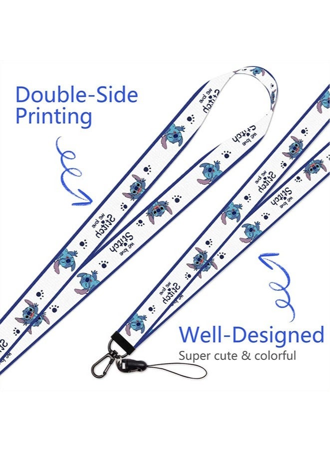 Generic 4pcs/2 sets Lilo & Stitch Neck Strap Lanyard ID Credit Card Pass Lanyard with ID Badge Holder, for Mobile Phone And U disk Neck Strap Keychain Soft Fabric Lanyard  - Image 5