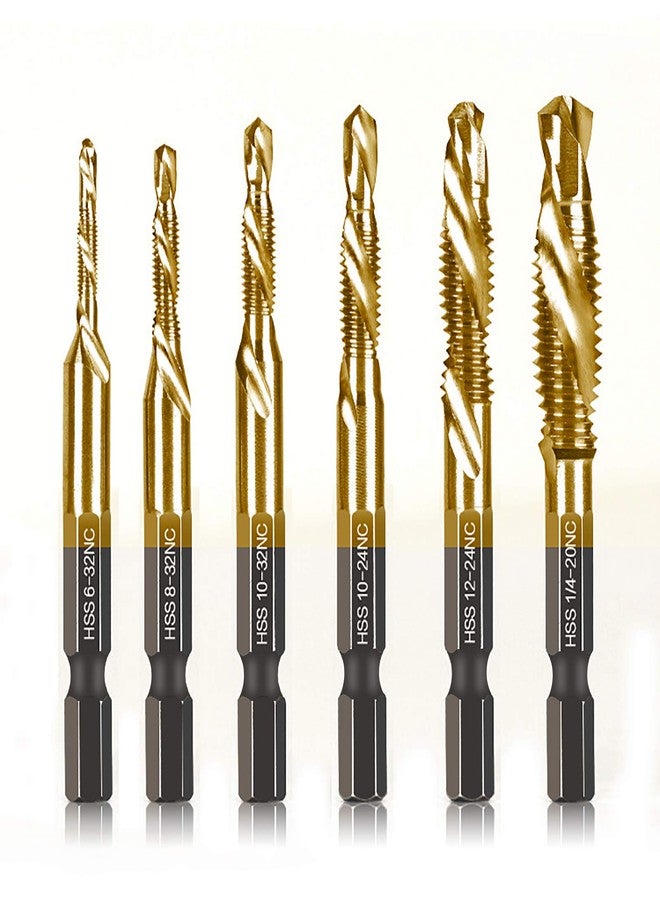 DKIBBITH 6 Packs Titanium Combination Drill & Taps Bit Set SAE 6-32nc 8-32nc 10-32nc 10-24nc 12-24nc 1/4-20nc. - Image 1