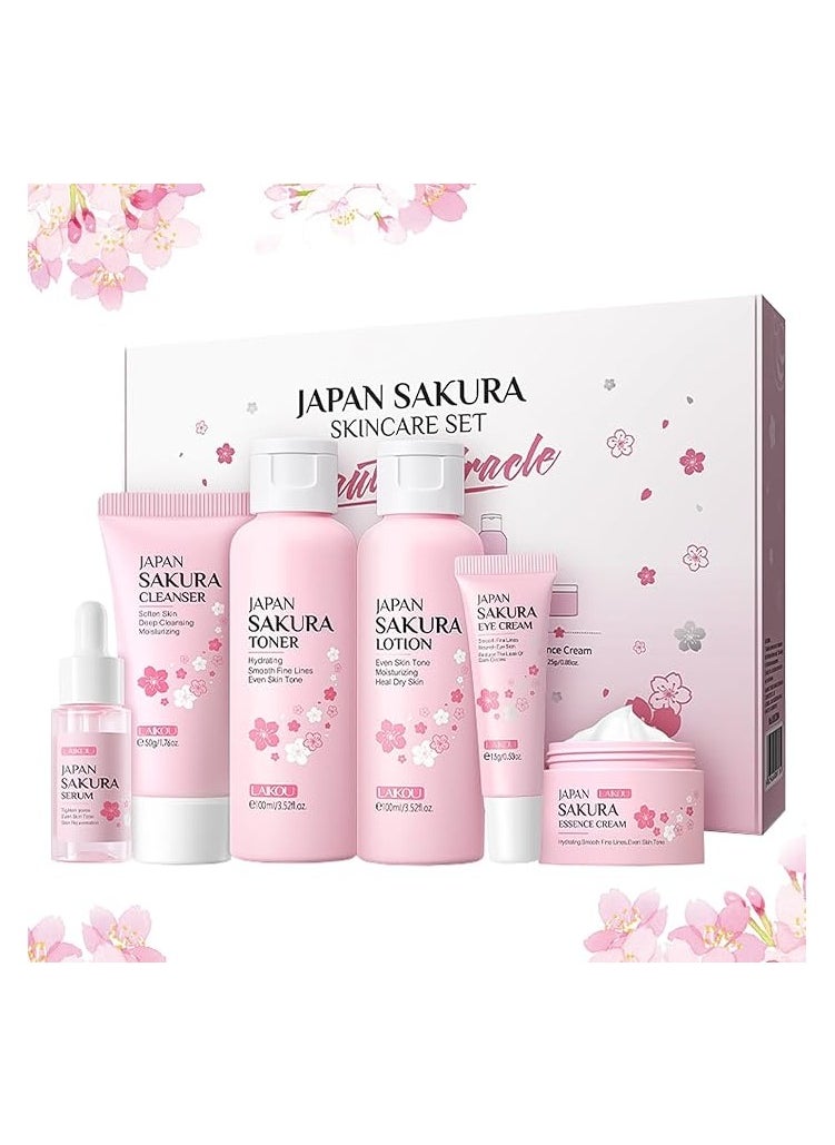 SAKURA - Skincare Set, JAPAN Sakura Skin Care Sets & Kits 6pcs Hydrating Facial Care Gift Set - Moisturizes & Smooths Skin, Reduces Wrinkles, Boosts Elasticity - Hypoallergenic, For All Skin Types - Includes Niacinamide & Glycerin - Image 1