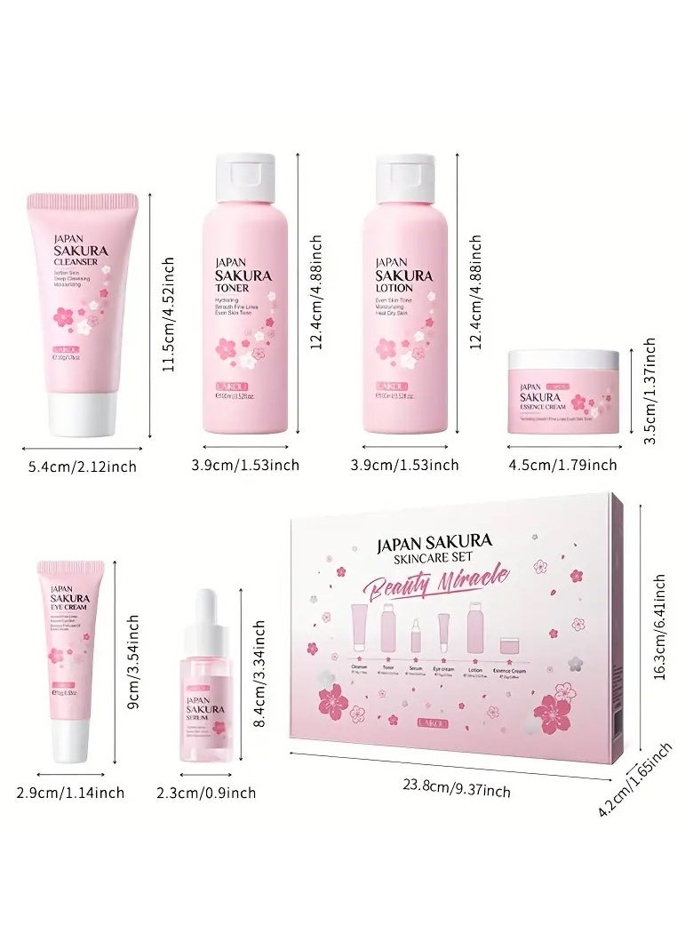 SAKURA - Skincare Set, JAPAN Sakura Skin Care Sets & Kits 6pcs Hydrating Facial Care Gift Set - Moisturizes & Smooths Skin, Reduces Wrinkles, Boosts Elasticity - Hypoallergenic, For All Skin Types - Includes Niacinamide & Glycerin - Image 1