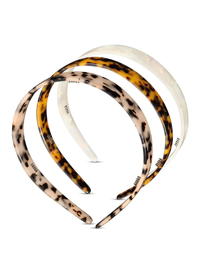 ORiTi 3 Colors Tortoise Headband Plastic Headbands Tortoise Shell Headband Wide Acetate Headbands Resin Headbands Skinny Thin Headbands - Image 1