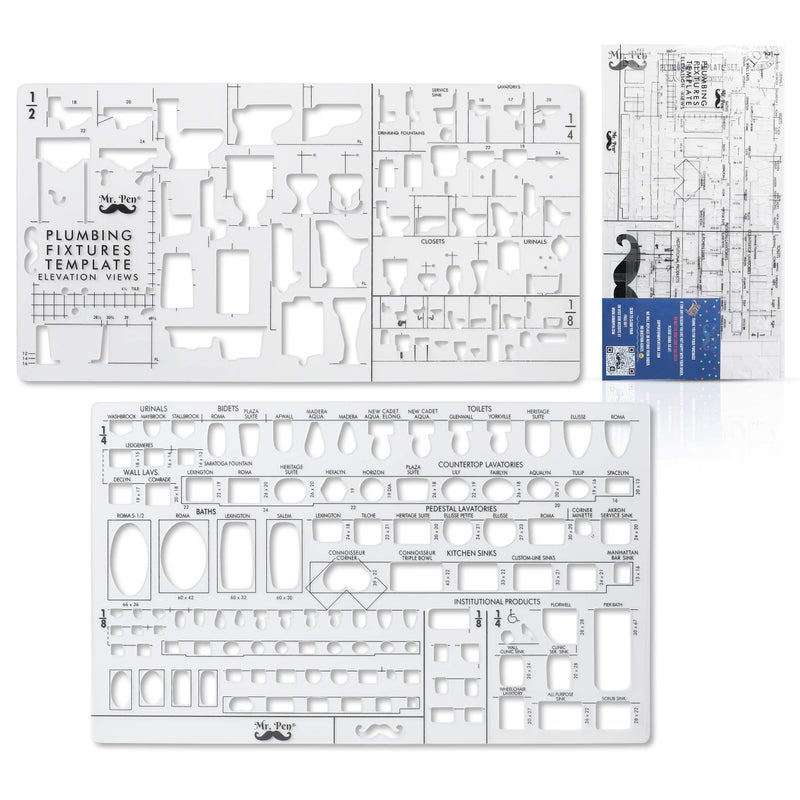 Mr. Pen Mr Pen Plumbing Bathroom Design Tools Drafting Ruler Shapes Stencils Fixture Templates - Image 2
