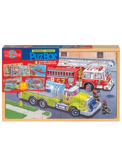 AGD Emergency Vehicles 4 Large Puzzles in a Wooden Box  - Image 1