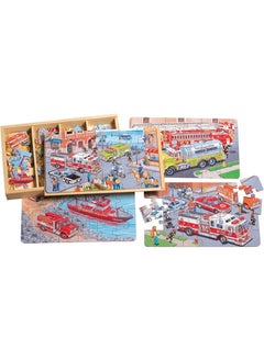 AGD Emergency Vehicles 4 Large Puzzles in a Wooden Box  - Image 2