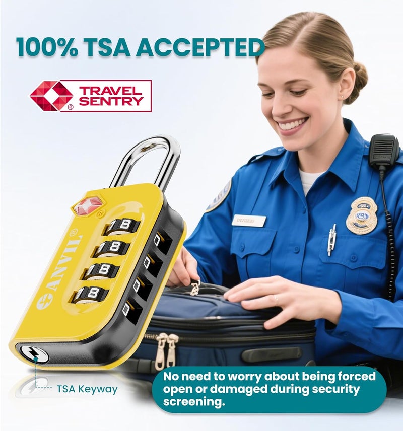 Anvil TSA Approved Luggage Lock - 4 Digit Combination, 10,000 Combinations, Easy-Read Password Window, Travel Lock for Suitcases, Backpacks, Gym & Student Lockers, Baggage - Image 2