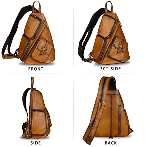 IVTG Genuine Leather Large Sling Bag for Men and Women Large Sling Backpack Purse Shoulder Crossbody Chest Bag for Ipad (Brown) - Image 5
