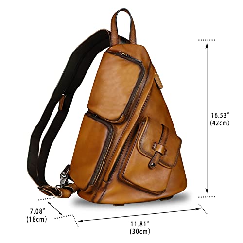 IVTG Genuine Leather Large Sling Bag for Men and Women Large Sling Backpack Purse Shoulder Crossbody Chest Bag for Ipad (Brown) - Image 4
