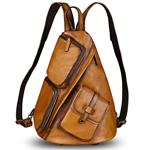 IVTG Genuine Leather Large Sling Bag for Men and Women Large Sling Backpack Purse Shoulder Crossbody Chest Bag for Ipad (Brown) - Image 2