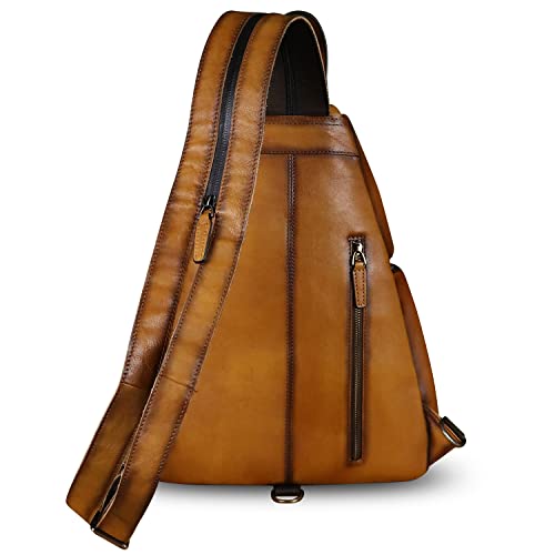 IVTG Genuine Leather Large Sling Bag for Men and Women Large Sling Backpack Purse Shoulder Crossbody Chest Bag for Ipad (Brown) - Image 3
