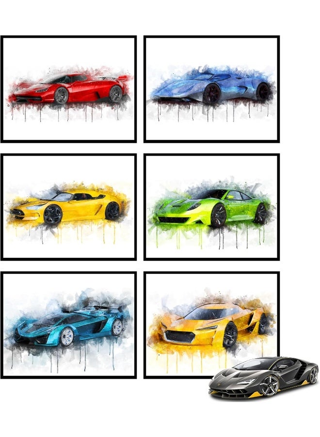 Insire Car Poster Race Car Poster Race Car Bedroom Decor For Boys - Set of 6 (8x10in) - Image 1