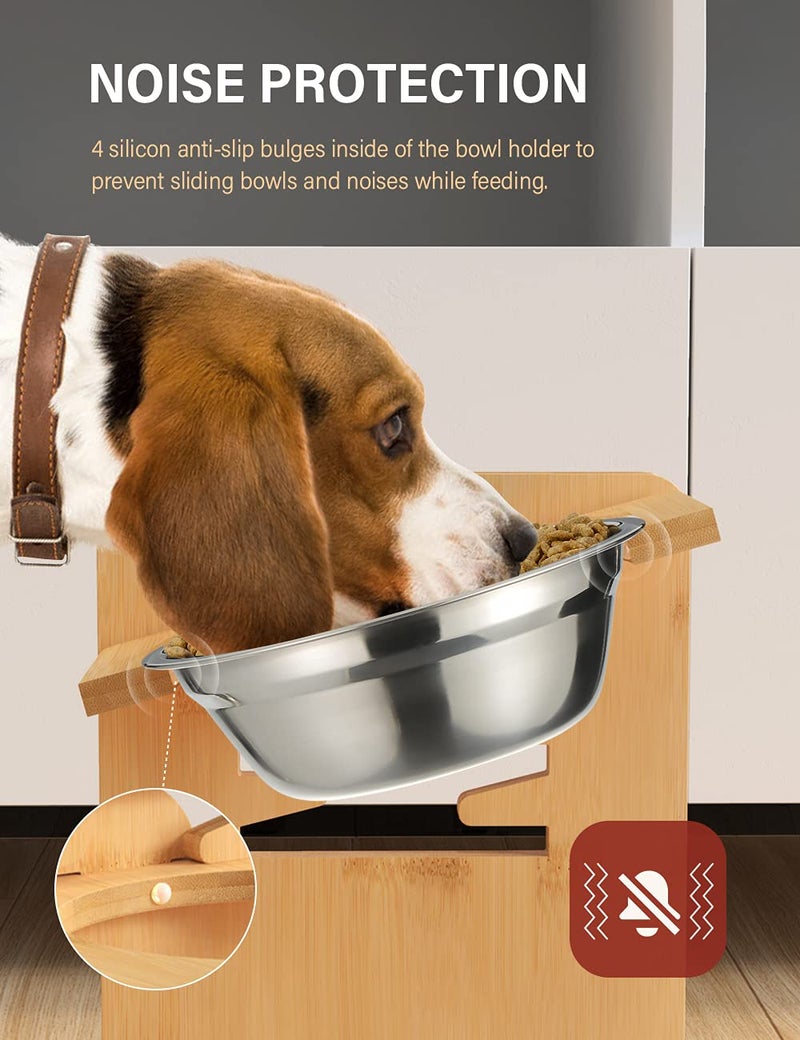 Vantic Elevated Dog Bowls, Adjustable Raised Dog Bowl Stand for Small Puppy and Cats, Sturdy Bamboo Pet Food Feeder with 2 Stainless Steel Dishes, Natural - Image 5