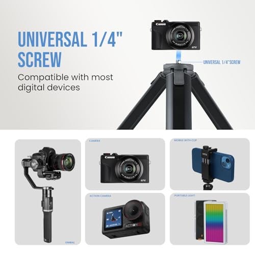 HIFFIN Mini Tripod, Compact Desktop Tripod Stand with 1/4" Screw – Mini Tabletop Tripod for DSLR Camera, Smartphone, Gimbal, Webcam, Selfie Stick & More – Lightweight & Portable - Image 3