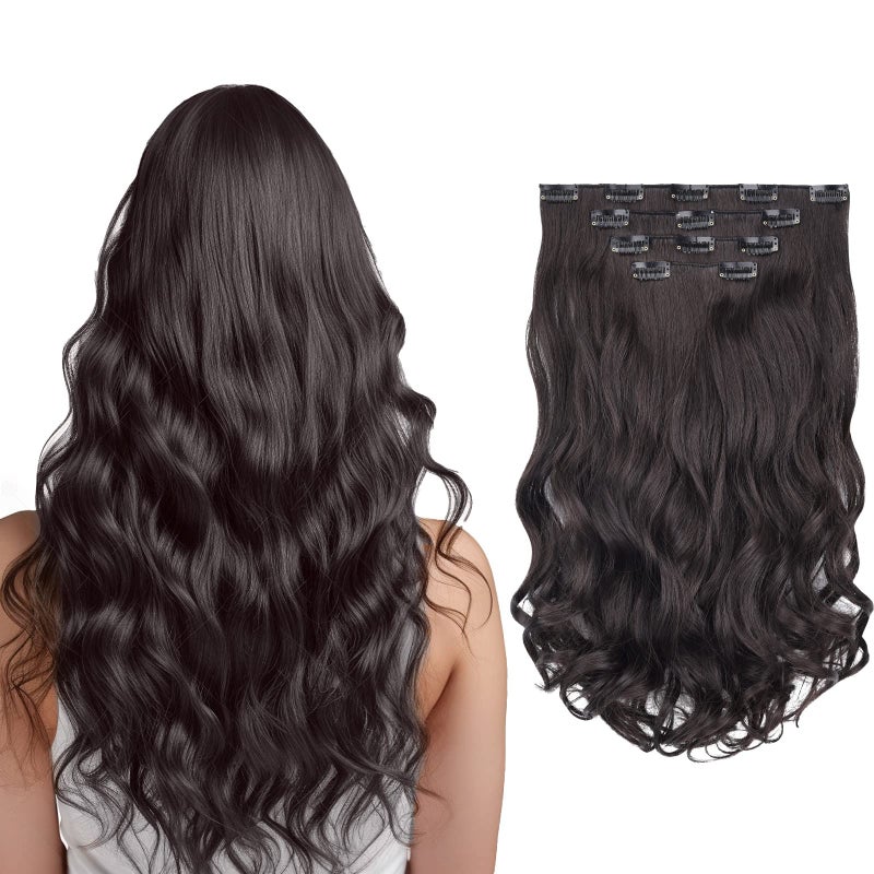 SYXLCYGG Dark Brown Hair Extensions 4pcs Synthetic Wavy Hair Extension 18 55 Oz Curly Hair Piece Women Cheap Natural FluffyNot Tangled Full Head