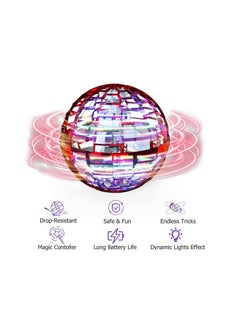 Cool Baby Flying Ball Toys Globe Shape Magic Controller Mini Drone Flying Toy, Built-in RGB Lights Spinner 360° Rotating Spinning UFO Safe for Kids Adults Magic Flying Toys Outdoor Indoor (Red)  - Image 2