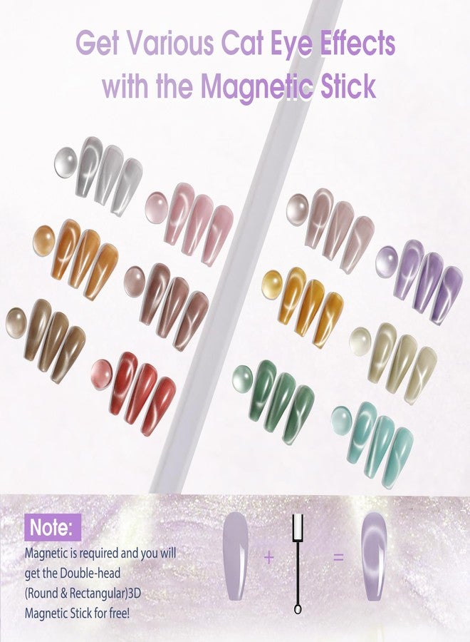 ROSALIND Cat Eye Gel Nail Polish - 12 Colors Jelly Gel Polish Set Translucent Cateye Effect Soak Off UV Set Magic Magnetic Glitter Nail Art Collection with Magnet Stick Manicure Gift for Women - Image 2