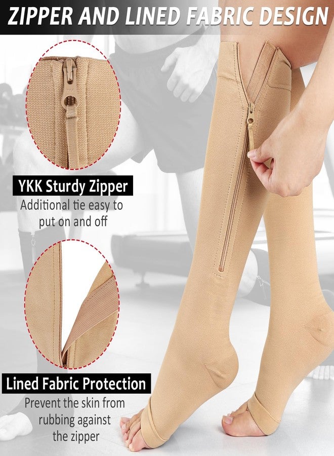 Ailaka Zipper Compression Socks for Women Men, 20-30 mmHg Open Toe Compression Socks Knee High, Ted Hose Compression Stockings for Edema, Varicose Veins(Beige,XL) - Image 4