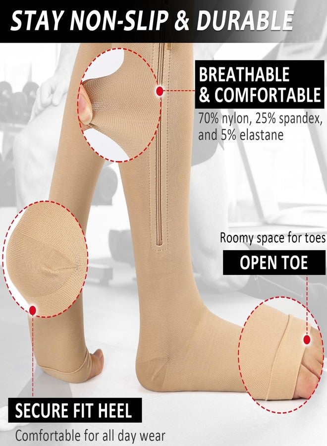 Ailaka Zipper Compression Socks for Women Men, 20-30 mmHg Open Toe Compression Socks Knee High, Ted Hose Compression Stockings for Edema, Varicose Veins(Beige,XL) - Image 5