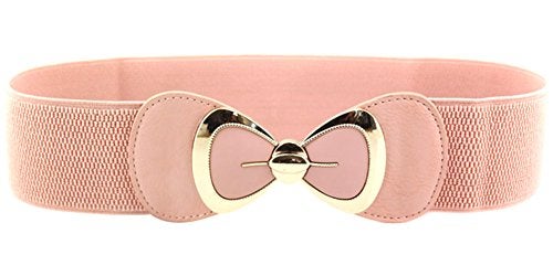 X&F Women's Elegant PU Bowknot Stretch Wide Belt Dress Decorative Waistbelts Pink - Image 1