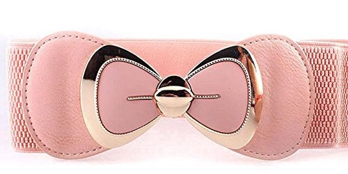 X&F Women's Elegant PU Bowknot Stretch Wide Belt Dress Decorative Waistbelts Pink - Image 2