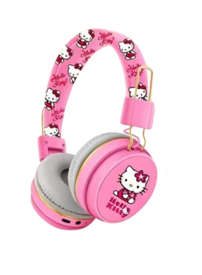 Hello Kitty Bluetooth Kids Headphones with 3-in-1 Gift Set for Children - 【Kids Bluetooth Headphones】with Digital Clock and Rotating Rubik's Cube Keychain - Model AM-888D - Pink - Image 4