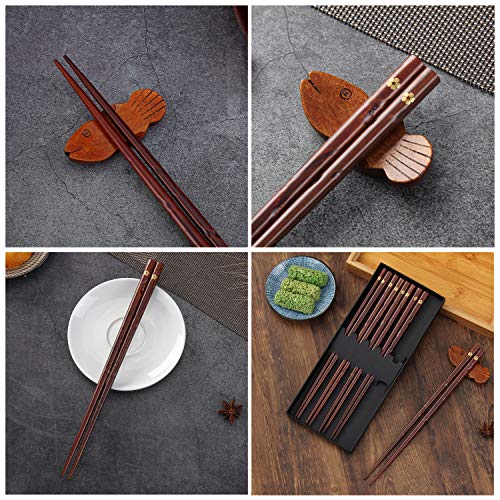 HuaLan Japanese Natural Wood Chopstick Set Reusable Classic Style Chopsticks Non-slip Design Chop Sticks 5 Pairs Gift Set - Image 3