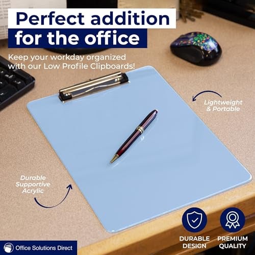 Office Solutions Direct Light Blue Plastic Clipboard with Low Profile Clip (Pack of 6) - Letter Size Clipboard Blue with Flat Clip, A4 Size Acrylic Clip Board for Boys and Girls | Cute College & Back to School Supplies - Image 2