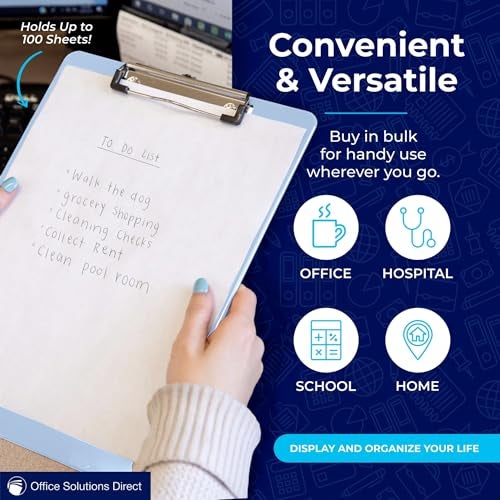 Office Solutions Direct Light Blue Plastic Clipboard with Low Profile Clip (Pack of 6) - Letter Size Clipboard Blue with Flat Clip, A4 Size Acrylic Clip Board for Boys and Girls | Cute College & Back to School Supplies - Image 5