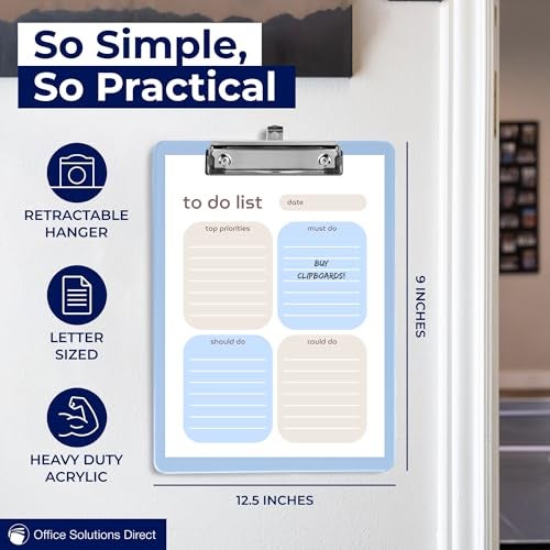 Office Solutions Direct Light Blue Plastic Clipboard with Low Profile Clip (Pack of 6) - Letter Size Clipboard Blue with Flat Clip, A4 Size Acrylic Clip Board for Boys and Girls | Cute College & Back to School Supplies - Image 3