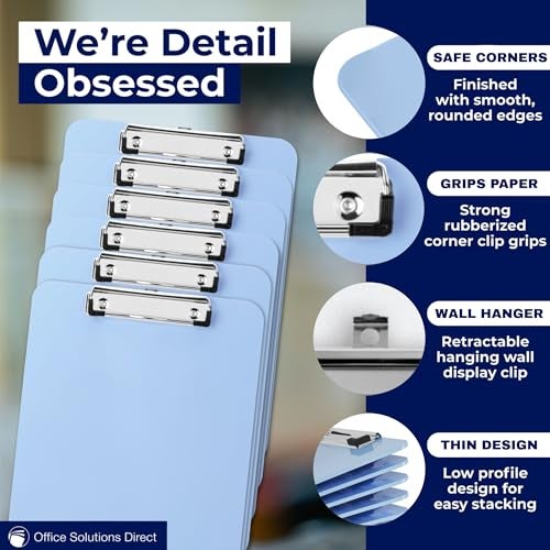 Office Solutions Direct Light Blue Plastic Clipboard with Low Profile Clip (Pack of 6) - Letter Size Clipboard Blue with Flat Clip, A4 Size Acrylic Clip Board for Boys and Girls | Cute College & Back to School Supplies - Image 4
