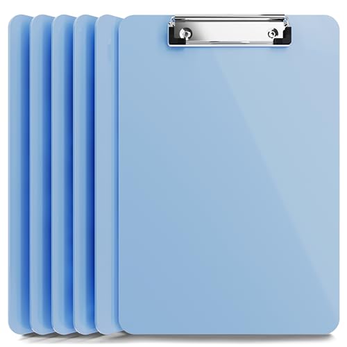 Office Solutions Direct Light Blue Plastic Clipboard with Low Profile Clip (Pack of 6) - Letter Size Clipboard Blue with Flat Clip, A4 Size Acrylic Clip Board for Boys and Girls | Cute College & Back to School Supplies - Image 1
