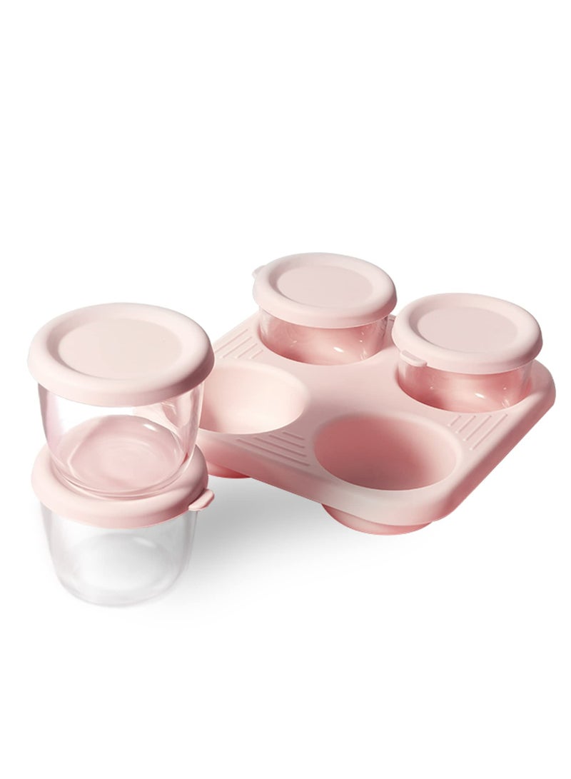 SOLARAE 4 Packs Small Glass Baby Food Storage Containers with Lids and Stackable Tray, Leakproof Small Airtight Glass Jars, 3 Ounce - Image 1