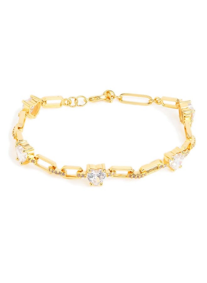 مينوتيا سوار مينوتيا الأنيق القابل للتعديل والمرصّع بالكريستال على شكل قلب من الزركونيا المكعبة والماس للنساء والفتيات (ذهبي) - Image 2