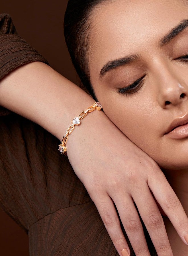 مينوتيا سوار مينوتيا الأنيق القابل للتعديل والمرصّع بالكريستال على شكل قلب من الزركونيا المكعبة والماس للنساء والفتيات (ذهبي) - Image 3