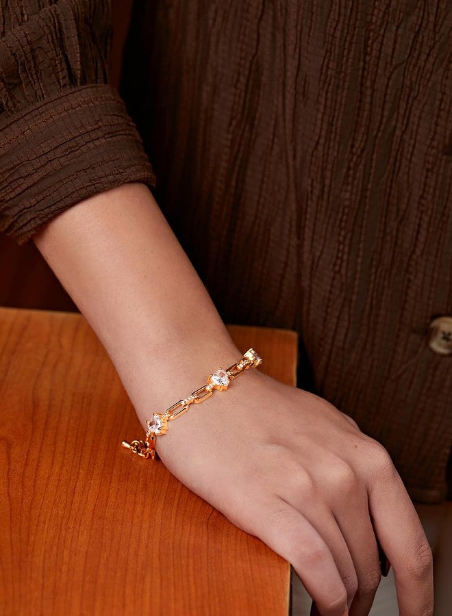 مينوتيا سوار مينوتيا الأنيق القابل للتعديل والمرصّع بالكريستال على شكل قلب من الزركونيا المكعبة والماس للنساء والفتيات (ذهبي) - Image 5