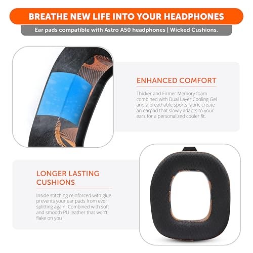 WC Mod Kit A50 - Cooling Gel Earpads + Headband Replacement for Astro A50 Gen 4, Gen 5 & A50X by Wicked Cushions | Enhanced Comfort, Cooling & Durability | Kinetic Wave - Image 4