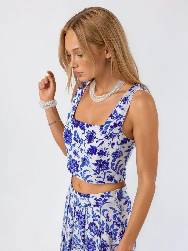 Busem BUSEM Floral Square Collar Cropped Blouse